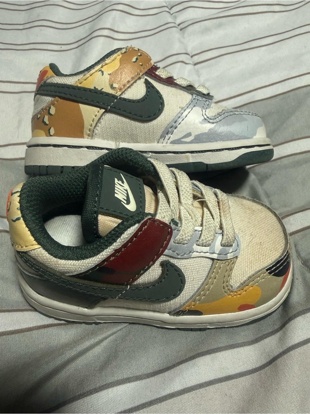 Nike Kids Multi-Tone Canvas & Leather Sneakers in Green, Cream, Yellow, Red